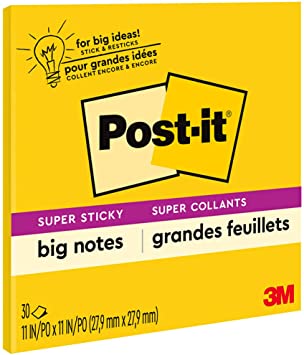 Amazon.com: Post-it Super Sticky Big Notes, 11 in x 11 in, 1 Pad, 30  Sheets/Pad (BN11) : Everything Else